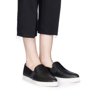 Vince Size 8 M Pierce Perforated Leather Slip On Sneakers Black Pointed Toe